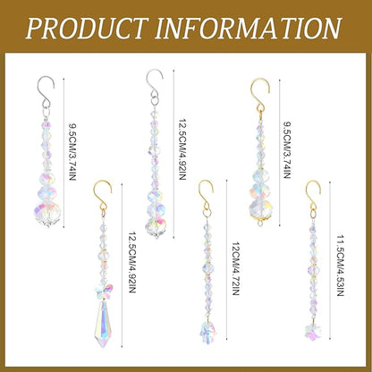 MTLEE 6 Pcs Crystal Suncatchers Plant Decorations Charms Hanging Prisms for Window Indoor Garden Plant Pot Holder Hanger Tree Vine Home Chandeliers Outdoors(Classic)