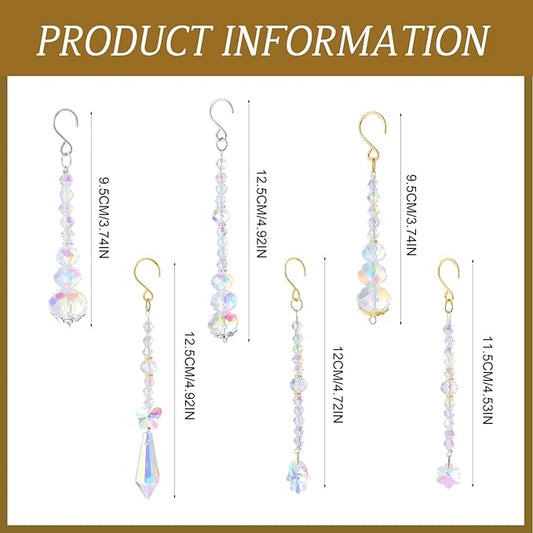 MTLEE 6 Pcs Crystal Suncatchers Plant Decorations Charms Hanging Prisms for Window Indoor Garden Plant Pot Holder Hanger Tree Vine Home Chandeliers Outdoors(Classic)