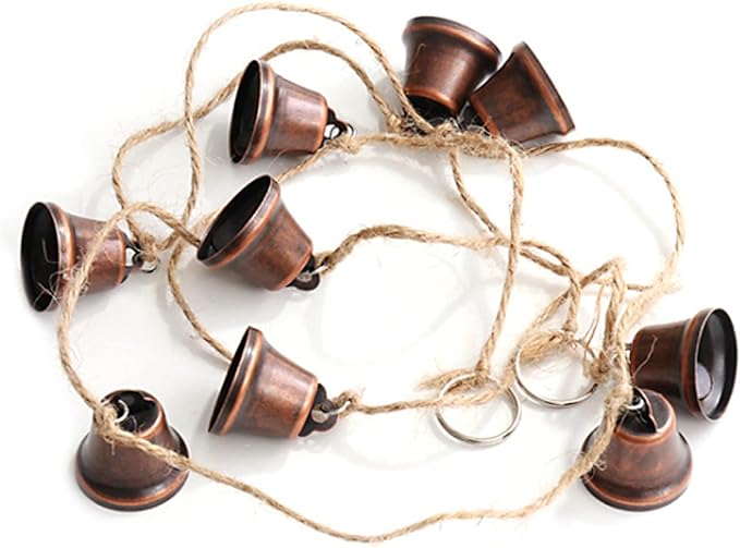 MrMrKura Vintage Jingle Bells Hanging String, 9 Antique Red Copper Bells Decorative Hanging Bells Wind Chimes Bell Decoration Gifts for Home Garden Decor Crafts (53 inches Long)
