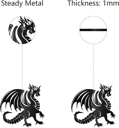 CREATCABIN Metal Dragon Wall Decor Black Iron Wall Hanging Western Fairytale Fly Dragon Animal Sculpture Wall Artwork Sign Ornament for Living Room Office Garden Balcony Decoration 11.8 x 11.8 Inch
