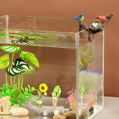 2pcs Birds Perched on Branches Flower Pot Hugger Figurines Mini Resin Birds Fish Tank Hanging Decoration Aquarium Ornament for Bonsai Planter Terrarium Garden Decor