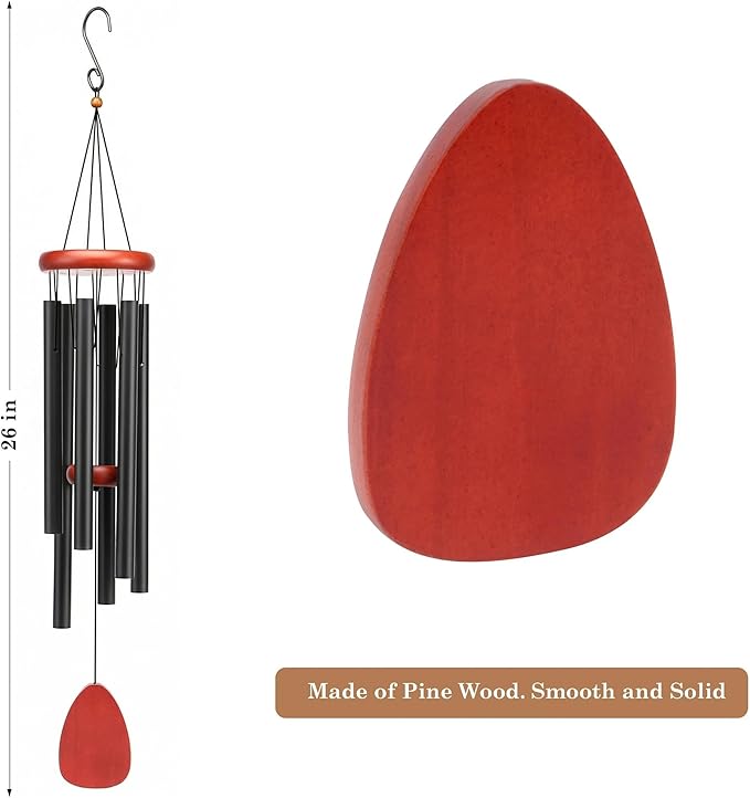 Medium Aluminium Wind Chimes Soothing Melodic Classic Black Wind Chime 26" to Create a Zen Atmosphere. Sympathy/Memorial Gift, Indoor Outdoor Garden Patio Decoration