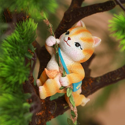 Climbing Cat Tree Hugger Garden Animal Statue Resin Sculpture Yard Decor for Outside, Funny Tree Climber Figurine Outdoor Patio Lawn Ornaments
