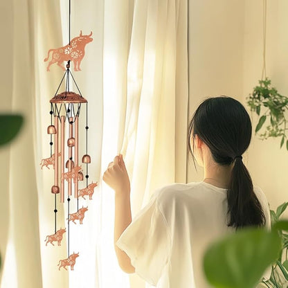 Cattle Pattern Wind Chimes for Farm Outside, Windchimes Suitable for Outdoor Garden Patio Porch and Home Decor, Unique 33“ Metal Memorial Wind Chimes for Spring Summer Farm Gifts