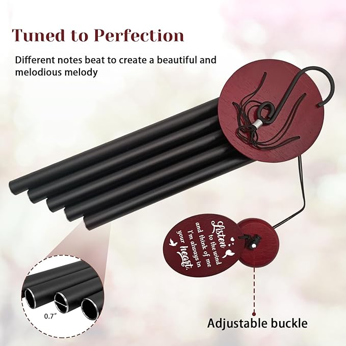 Sympathy Wind Chimes for Outside, 33.5" Large Memorial Wind Chime with Bird & Heart Sail, Remembrance Gift for Loss of Mother Father, Listen to the Wind Bereavement Gift, Black