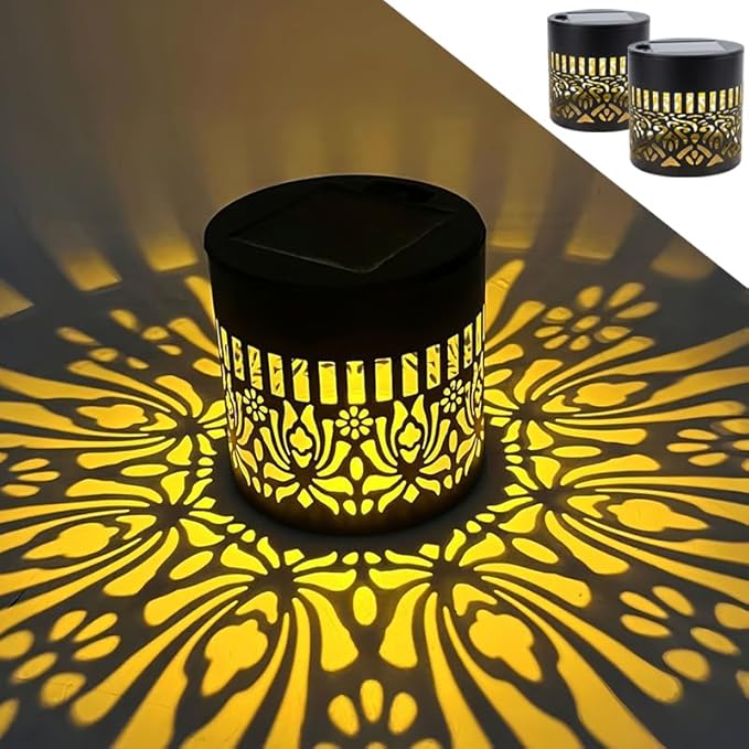 Decorative Solar Mandala Lights Outdoor, Metal Solar Fence Wall Light Waterproof, Solar Powered Mandala Garden Lights for Patio Fence Backyard Deck Outdoor Wall Decor (Peony Flower*2)