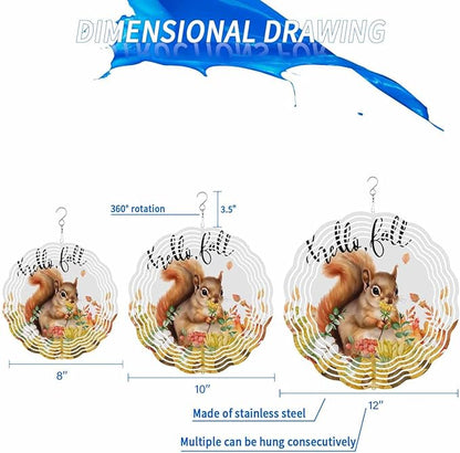 Stainless Steel Wind Spinner for Yard Garden Decoration, Watercolor Hand Drawn Floral Sunflower Squirrel Round Wind Sculpture Spinner 3D Crafts Hanging Ornaments for Indoor Outdoor, 8 Inch