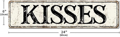 Madcolitote Vintage Kisses Wood Sign Kisses Street Signs Customized Rustic Wooden Wall Art Farmhouse Wall Decor Kitchen Wall Hanging Signs Wall Sign Home Decor Housewarming Gift 6x24in