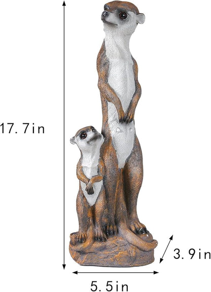 Outdoor Meerkat Sculpture Garden Decoration, Simulated Animal Courtyard Decoration, 17.7 inch Outdoor Decorative Animal Figurine, Parent and Baby Design