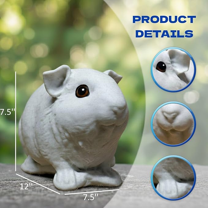 OLOMA Animal Garden Guinea Pig Sculpture Premium Concrete Statue with Protective Resin Coating Durable Lawn Patio Porch Indoor Outdoor Display Accent for Landscape Porch Home