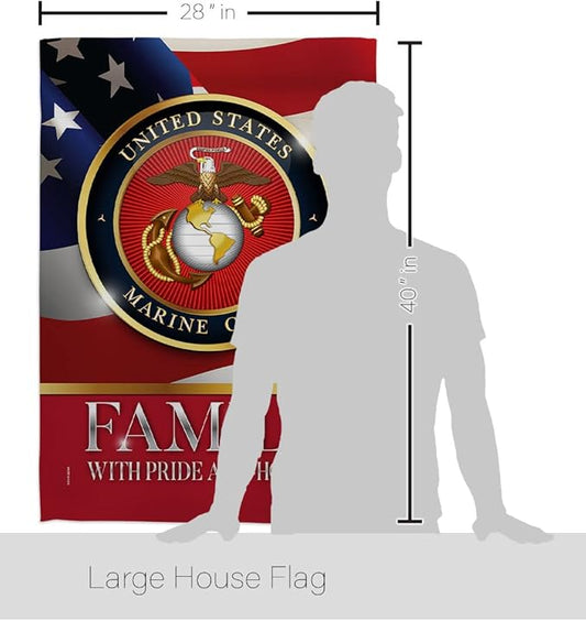 US Marine Family Honor House Flag - Pack Armed Forces Corps USMC Semper Fi United State American Military Veteran Retire Official Support Our Troops - Garden Yard Gift Double-Sided 28 X 40
