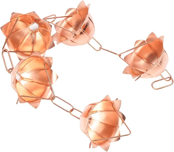 Copper Rain Chain, Adjustable 3.28ft Flower Shape Hanging Gutter Chain for Outside Eaves, Drainage, with Decorative Function, for Downspout Replacement (Petal Shaped)