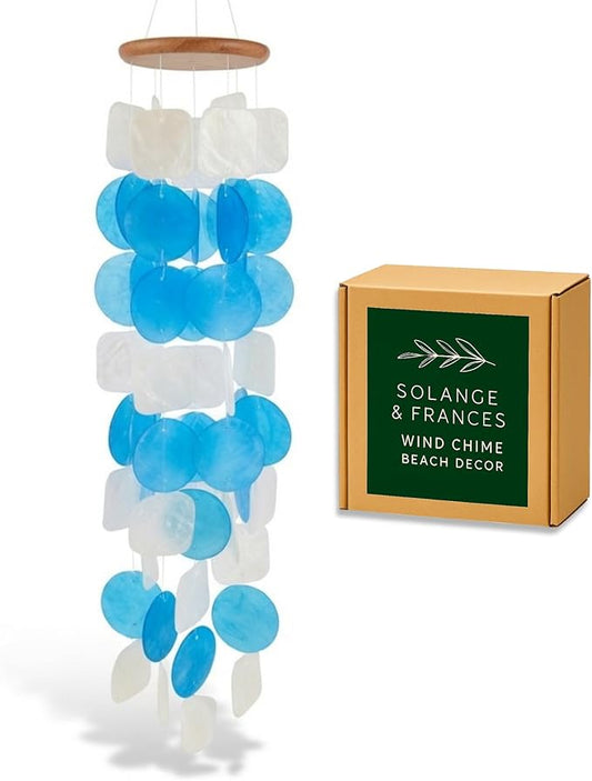 Solange & Frances Beach Decor Shell Wind Chimes for Outside, Sea Glass Wind Chimes, Gifts for a Beach Lover, Beachy Gifts for Women, Costal Decor, (Ocean Breeze)