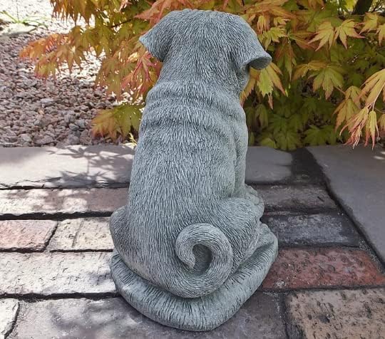 Realistic Pug Statue Concrete Dog Sculpture Black Pug Figurine Indoor Garden Decor Pet Memorial Figure