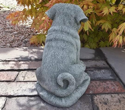 Realistic Pug Statue Concrete Dog Sculpture Black Pug Figurine Indoor Garden Decor Pet Memorial Figure