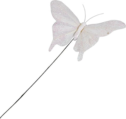 Cartanfill- Feather Fake Butterfly Balcony Decoration, Wedding Home Flower Pot Christmas Valentine's Day Fairy Garden Fairy Garden Supplies, White, 12pcs Wire