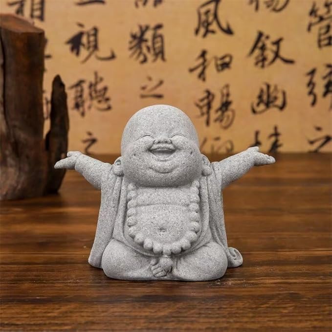 Mini Monk Buddha Statue Sandstone Statues Zen Monk Praying Statue Sculptures for Wealth Good Luck Feng Shui Decor Home Fish Tank Aquarium Garden (Style 4)