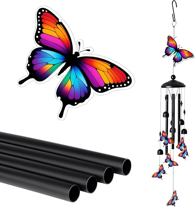 Butterfly Wind Chimes for Outside, Black Metal Acrylic Windchimes Outdoors, Butterfly Gifts for Women Men, Garden Yard Decor, Memorial/Birthday Gifts for Grandma Mom, Durable Chimes for Outdoors