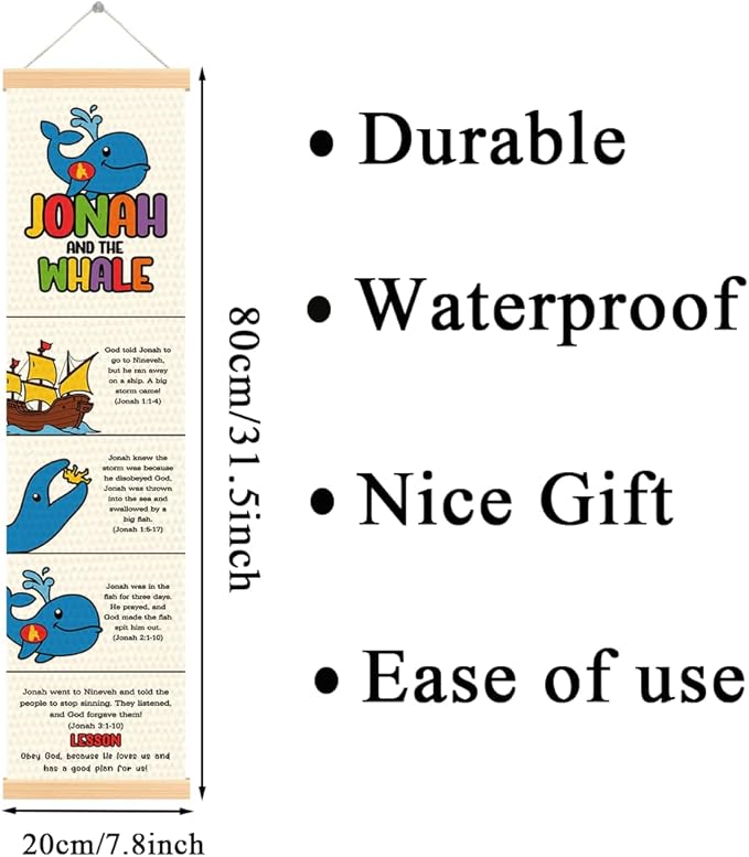 Jonah and the Whale Banner, Church Banner, Christian Rustic Hanging Door Flag, Farmhouse Decorations Outdoor Indoor, Church Activity Decor, Bible Lesson, Scripture and Words Decorations