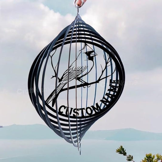 Personalized Cardinal Metal Wind Spinner, Custom Outdoor Ornament for Yard Display, Kinetic Bird Sculpture, Memorial Gift (Cardinal Garden Wind Spinner)