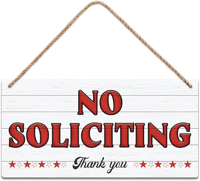 SCAZOMV No Soliciting Thank You Wood Sign Decor Funny Rustic Wood Front Door Sign Vintage Wall Hanging Plaque Porch Yard Home Farmhouse Decor 10''x 5''