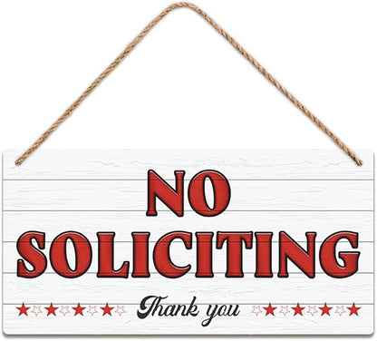 SCAZOMV No Soliciting Thank You Wood Sign Decor Funny Rustic Wood Front Door Sign Vintage Wall Hanging Plaque Porch Yard Home Farmhouse Decor 10''x 5''