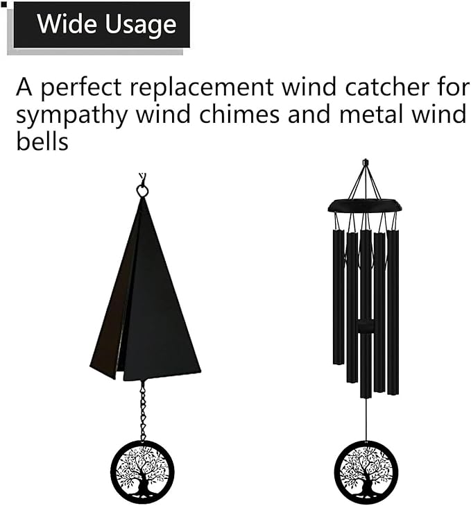 Replacement Wind Catcher, Wind Chime Sail Replacement with 16.4FT Nylon Cord, Metal Wind Chime Parts Replacement for Sympathy Wind Chimes and Wind Bells, Black Tree