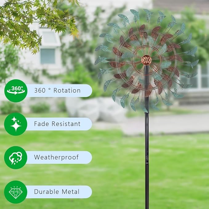 DREAMSOUL 360° Large Wind Spinner Outdoor Vintage Metal Windmill for Yard, Kinetic 6 Blades Wind Spinner for Patio Lawn Decor (80 * 19 Inches)