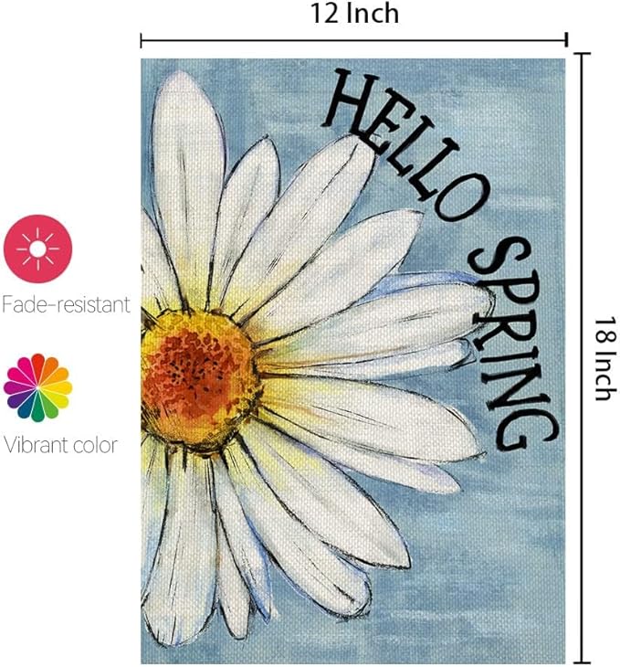 CROWNED BEAUTY Spring Garden Flag Floral Daisy Double Sided 12x18 Inches Small Burlap Welcome Holiday Seasonal Yard Decoration for Outside Porch Blue CF814-12