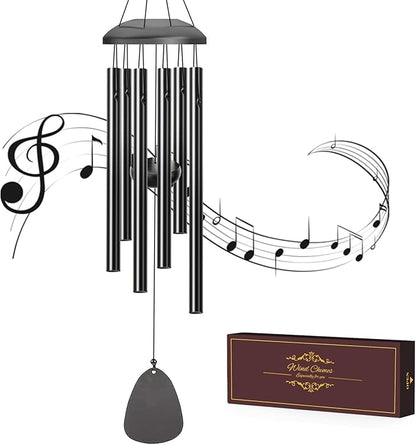 Wind Chimes Outdoor - 6 Tubes 26" Memorial Garden Chime, Retirement & Sympathy Gift for Patio Yard Decoration, Retired Gift for Mom Women Grandma Neighbors Black