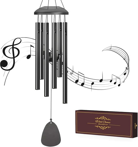 Wind Chimes Outdoor - 6 Tubes 26" Memorial Garden Chime, Retirement & Sympathy Gift for Patio Yard Decoration, Retired Gift for Mom Women Grandma Neighbors Black