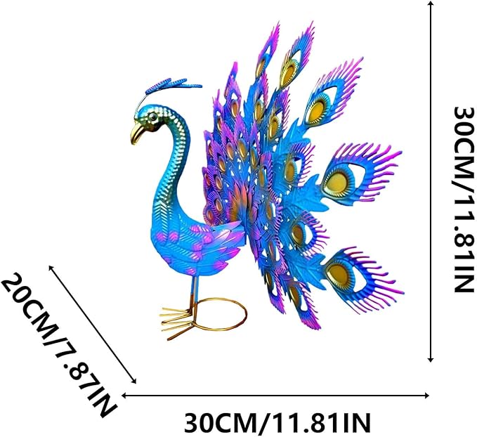 Vintage Wrought Iron Peacock Garden Statue - Weather- Metal Art for Yard,Porch or Patio,Hand-Painted Rustic Outdoor Decoration