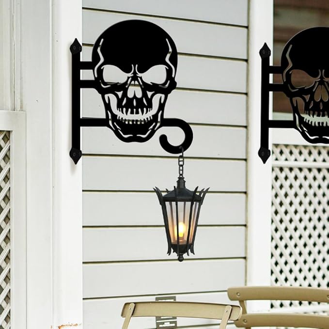 peacoblue Iron Plant Hangers Hooks for Outdoor Indoor Hanging Plants Flower Fern Pots Lantern Bird Feeder,11.6"x14.8" Weather Resistant Metal Wall Holder for Porch Garden Farmhouse(Skull)