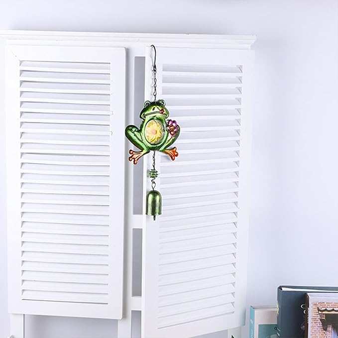 Frog Wind Chimes for Outside, Rustic Aluminum Tube Wind Chimes Animal Stained Glass Hanging Wind Chime Decorative Wind Chime for Balconies Gardens Corridors and Patios (Short)