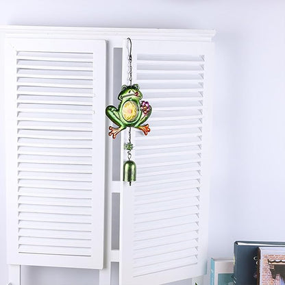 Frog Wind Chimes for Outside, Rustic Aluminum Tube Wind Chimes Animal Stained Glass Hanging Wind Chime Decorative Wind Chime for Balconies Gardens Corridors and Patios (Short)