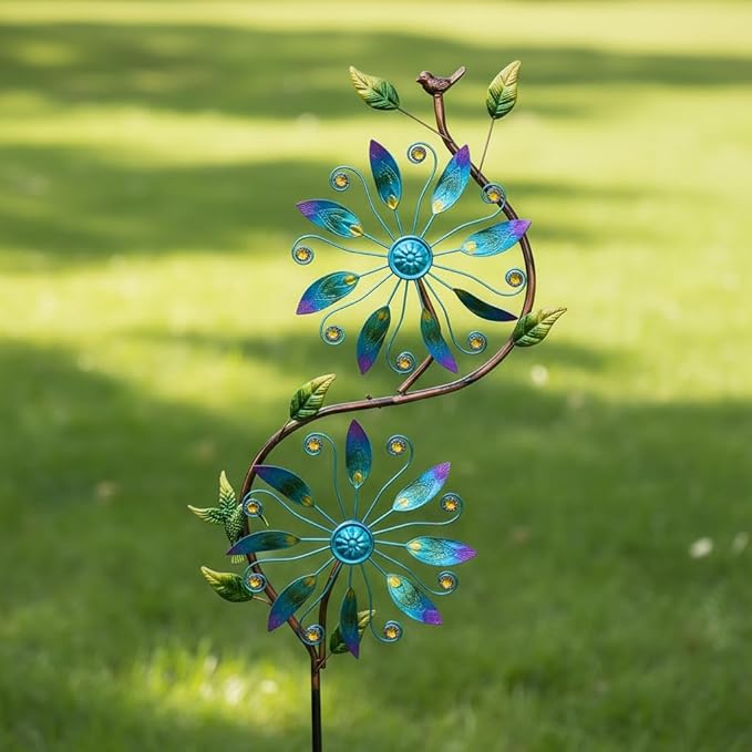 Metal Wind Spinners Outdoor,Yard Art Wind Sculptures & Spinners,Flower Wind Spinners for Yard and Garden,Waterproof Pinwheels & Windmill for Patio Lawn Decor