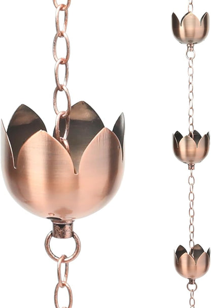 taman Rain Chain Set, 5.28ft Lotus Cup Rain Chain for Gutters,Copper Rain Chain Cups to Replace Gutter Downspout, Divert Water, 8 Cups, Rose Gold