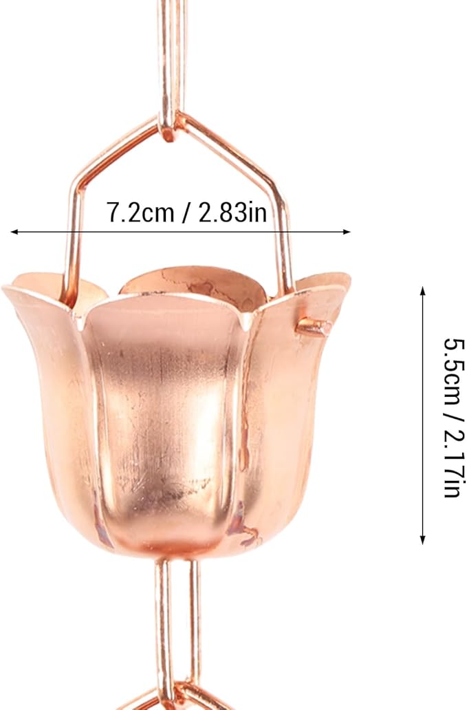 1m Copper Rain Chain with Flower Cups Weatherproof Rain Catcher for Gutter Yard Garden Temple (Morning Glory Shaped)