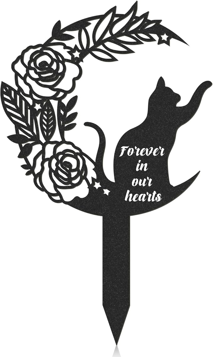 Rngmsi Pet Grave Markers Cat, Metal Memorial Plaques for Outdoors Garden Yard, Pet Grave Marker Decor Gifts Graveyard Remembrance Graveside Burial Stake for Pet Owner