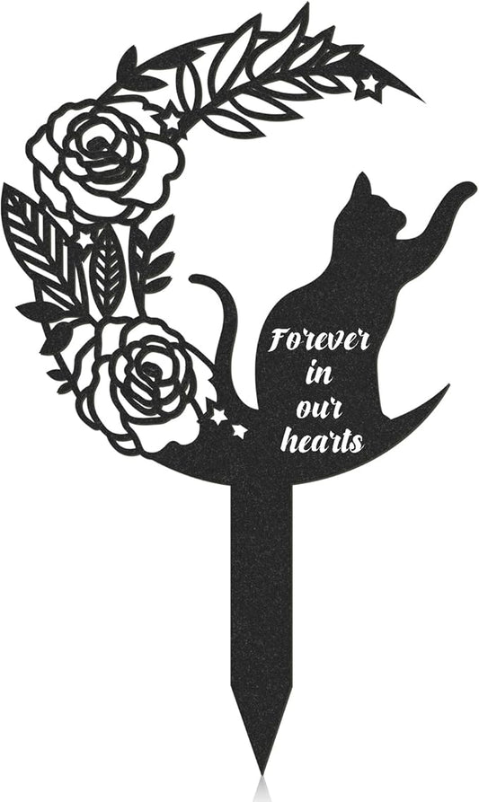 Rngmsi Pet Grave Markers Cat, Metal Memorial Plaques for Outdoors Garden Yard, Pet Grave Marker Decor Gifts Graveyard Remembrance Graveside Burial Stake for Pet Owner