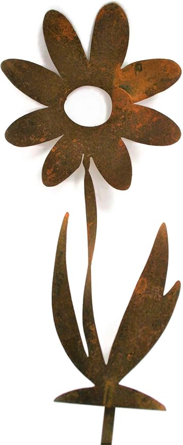 Metal Rustic and Colorful Flower Stakes Ranging from 9.5 to 36 Inches Tall (Twisted Daisy Stake 9.5" Tall, Naturally Rusted)