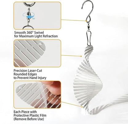 12PCS Stainless Steel Bird Deterrent Wind Spinners for Outside – Reflective Outdoor Bird Repellent Hanging Ornaments, Humane Pigeon Scarer for Yard Garden, Balcony, Patio, Roof & Window (12, Spiral)
