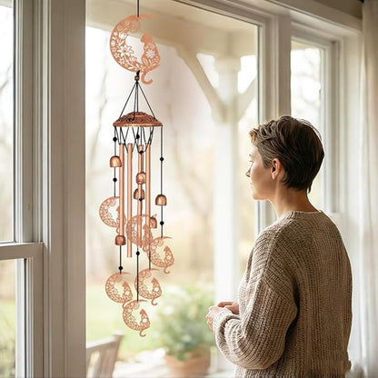 Wind Chimes for Outside, Cat Moon Aluminum Tube Windchime Melodious Melodic for Porch Patio Garden Decor, Unique Metal Memorial Wind Chimes Housewarming Gifts for Friends and Family