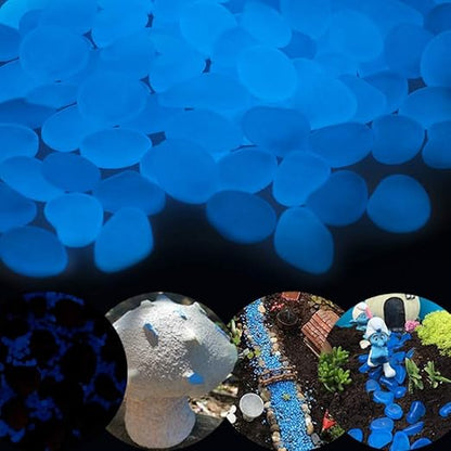 GLOCARNIVAL Glow Pebbles, 480 pcs Blue Glowing Rocks for Outdoor Decor, Garden Lawn Yard, Aquarium, Walkway, Fish Tank, Pathway, Luminous Pebbles Powered by Light or Solar