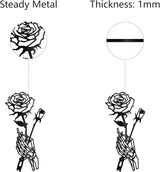 CREATCABIN Skeleton Hand Rose Wall Decor Flower Metal Wall Art Minimalist Halloween Gothic Line Art Skull Unique Love Hanging Sculpture for Wall Valentine's Day Home Decor Black 11.8 x 5.9 inch
