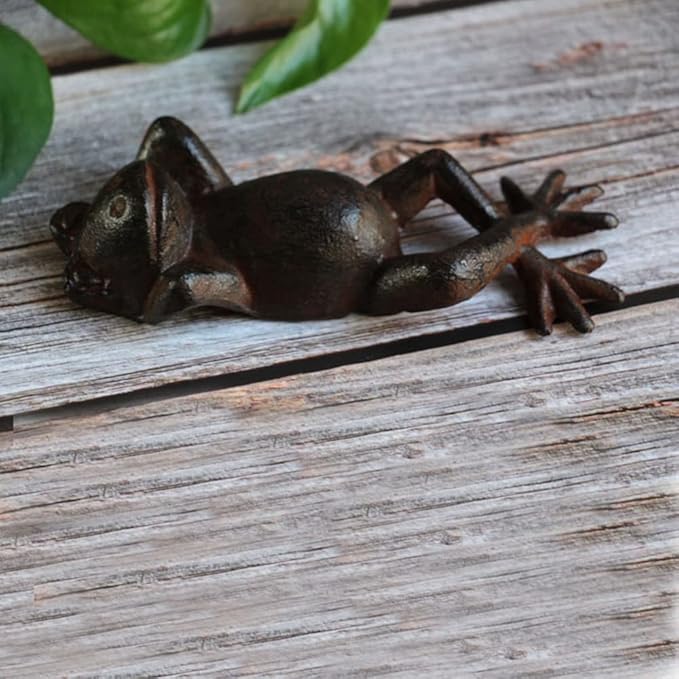 Cast Iron Lying Frog Statue Figurine Animal Decor,Decoration Ornaments for Home Garden,Rust (Frog-Small)