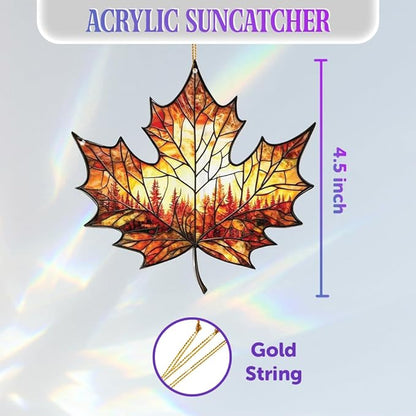 Stained Glass Acrylic Maple Leaf Ornament – Autumn & Christmas Tree Decoration 2026, Fall Harvest Sun Catcher, Nature-Themed Holiday Décor, Maple Leaf Gift for Home & Garden(Sun-14)