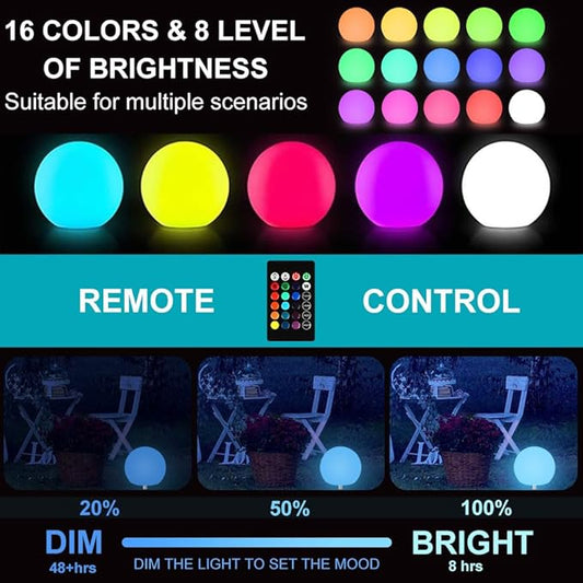 8-in Solar Globe Light Outdoor, Solar Garden Ball Light for Outside w/Remote, 16 RGB Colors 4 Modes Glow Orb Lights, Waterproof Landscape Lighting w/Ground Stake for Pathway Patio Backyard Party Decor