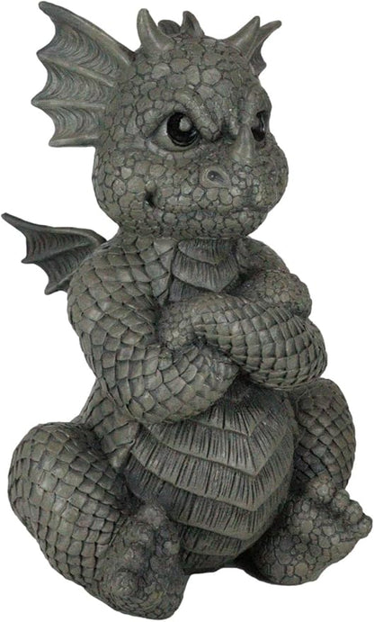 Ebros Gift Whimsical Garden Dragon Folding His Arms with Angry Face Figurine 10.25" H Cute Grumpy Baby Dragon Faux Stone Resin Finish Dungeons and Dragons Mythical Fantasy Sculpture