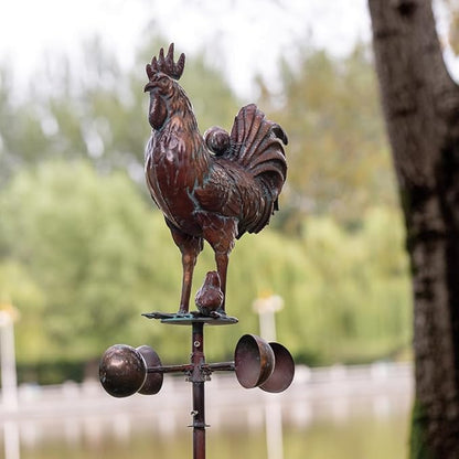 Metal Rooster w/Chicks Garden Spinner for Outside,79" Large Kinetic Wind Spinner for Yard and Garden Outdoor Decor,Antique Copper Chicken Wind Sculpture,Metal Yard Art for Patio Lawn Decorations
